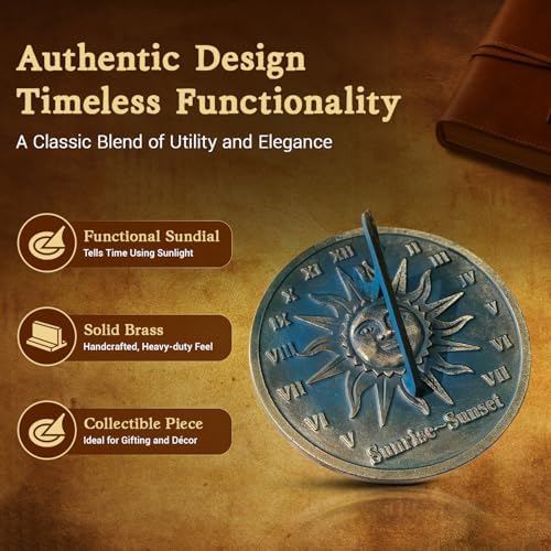 ARTIZANSTORE Brass Sundial | 8 Inch Solid Brass Sundial | Garden Decor | Unique Gift Idea for Outdoor Enthusiasts | Classic Round Design - Image 3