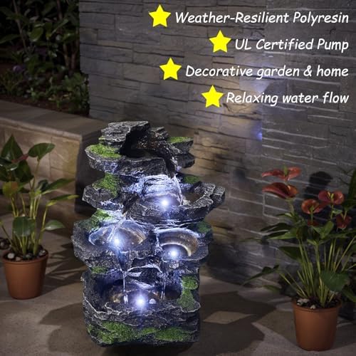 5-Tier Cascading Rock Water Fountain with White LED Lights - Image 5