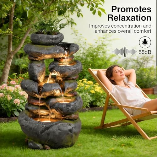 5-Tiers Cascading Outdoor Waterfall Fountain 29.5" H Standing Fountain - Image 4