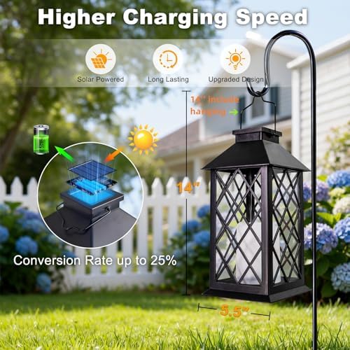 [2 Pack] TAKE ME Black 14" Solar Lanterns Outdoor Waterproof Garden Lanterns LED Candle Lights for Garden Outdoor Decor Mothers Day Gifts - Image 4