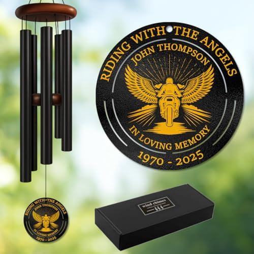 Personalized Motorcycle Memorial Wind Chimes for Outdoors – Custom Name & Years Remembrance Chime – Sympathy Gift for Loss of Loved One – Memory Windchimes for Garden, Porch, Patio or Quiet Space by AlpadilCo