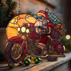 Cool Santa Riding Motorcycle Acrylic Suncatcher - Image 5