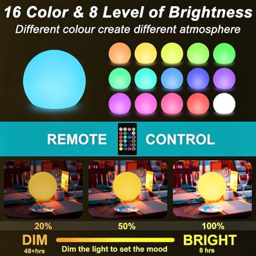 8-in Solar Globe Light Outdoor, Waterproof Solar Ball Light for Outside w/Remote, 16 RGB Color Changing Glowing Orb Lamp Landscape Lighting Mood Lamp w/Ground Stake for Garden Patio Yard Pathway Decor - Image 2