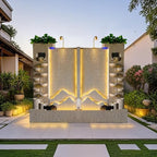 Luxury Elegant Cement Water Wall Tiered Fountain with Lights – 8.2ft Outdoor/Indoor Modern Landscape Feature,Europe Mountain Design, Housewarming,Shop Opening Gift (Left)(Left+Right) by Unknown