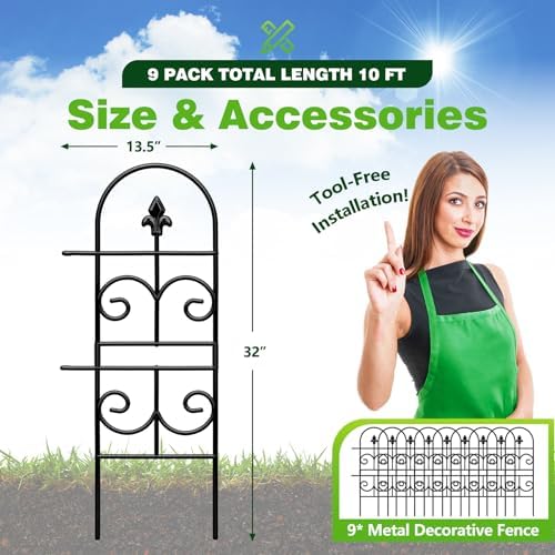 32in(H) x 10ft (L) Tall Decorative Metal Garden Fence Panels - 9 Pack Rustproof No Dig Fence Animal Barrier for Dogs, Outdoor Yard Fencing for Patio Flower Bed Garden & Landscape Border - Image 4