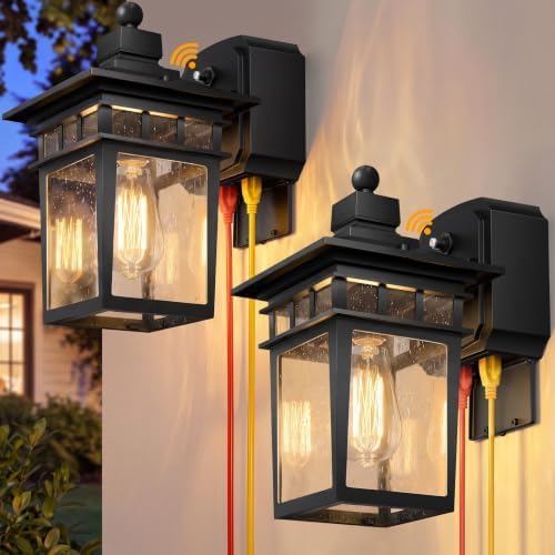 Porch Light with GFCI Outlet, 2 Pack Dusk to Dawn Outdoor Wall Lights by APOTO