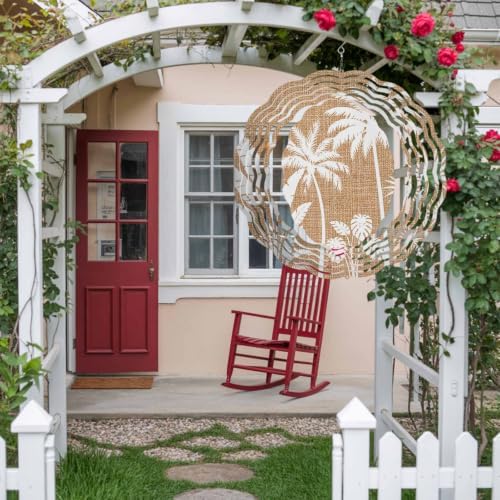 10 Inch Brown Palm Trees Wind Spinner for Yard and Garden, Tropical Vintage Summer Botanical Hanging Ornaments Outdoor 3D Kinetic Wind Sculpture Spinners Indoor Outdoor Patio Décor Ornaments Gift - Image 4