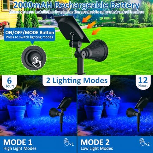 T-SUNUS Blue Solar Landscape Spotlights Outdoor 2 Pack IP65 Waterproof Flag - Image 5