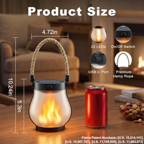 6 Pack Solar Lanterns Outdoor Waterproof, 2nd Gen Ultra-Realistic Flickering Flame Outdoor Solar Lanterns Decorative, USB-C/Solar Charging Hanging Lantern for Outside Backyard Patio Garden Decor - Image 4