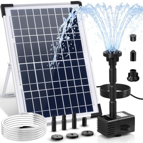 12W Solar Fountain Pump for Water Feature Outdoor DIY, Solar Water Fountain 132 GPH with 9.84FT Power Cable, 6 Spray Nozzles, 3.28FT DIY Tubing for Garden, Pond, Bird Bath by Unknown
