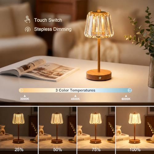 Oneach 13" Small Crystal Cordless Table Lamp, Touch Rechargeable Desk Lamps - Image 3
