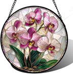Pink Orchid Stained Glass Window Hanging Suncatcher Gifts for Women 15" by amderven