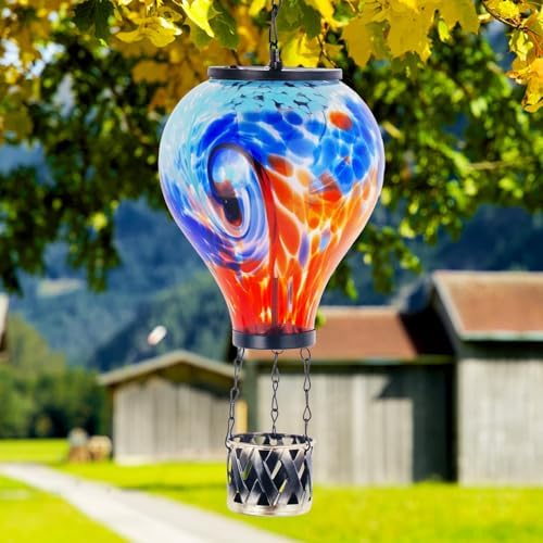 Starsoul Unique Hot Air Balloon + Cardinal Solar Lantern Glass Solar Hot Air Balloon Lantern with Flame Light + Metal &Stained Glass Cardinal Solar Light Waterproof Solar Lantern for Yard Garden - Image 6