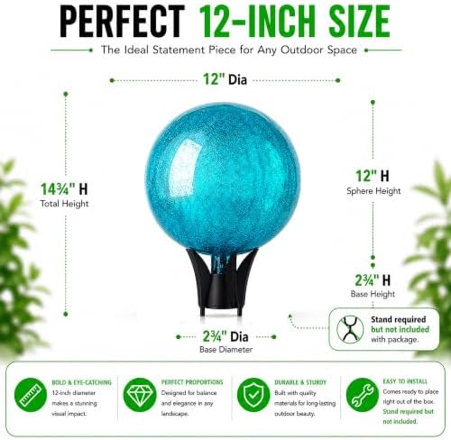 12-Inch Teal Reflective Glass Garden Orb, Mirror-Polished Hollow Sphere for Weather-Resistant Outdoor Yard Décor, Lawn Accent, Patio Landscaping, and Home Ornament, Shine, and Timeless Charm - Image 2
