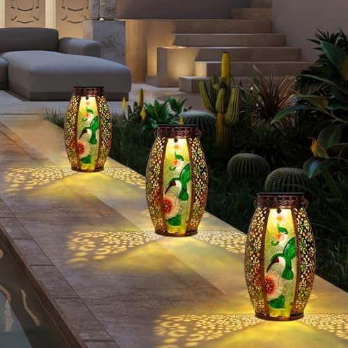 Larekook Hummingbird Solar Lantern Outdoor Waterproof,13" Large Hanging Lantern Decorative,Metal Hummingbird Solar Lights for Yard Table Porch Patio Garden Decor,Birthday Gifts for Women Mom - Image 5