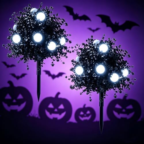 Outdoor Artificial Flowers Fake Plants, Artificial Topiary Balls with Ground Spikes, UV Resistant, Mix 4 Colors, 2 Pack, 20 inch, Garden Porch Patio Gravesite Indoor Decor (2 PCS Black) - Image 6