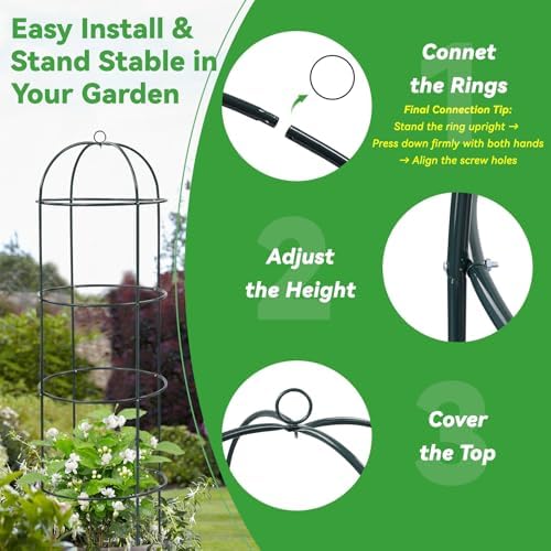 Large Trellis, Garden Obelisk Trellis for Climbing Plants Outdoor, 55" Metal Trellises for Tomato Cucumber Clematis Rose Vine Support, Heavy Duty Round Cage Stand for Grow Bag Raised Bed Yard, 2 Pack - Image 4