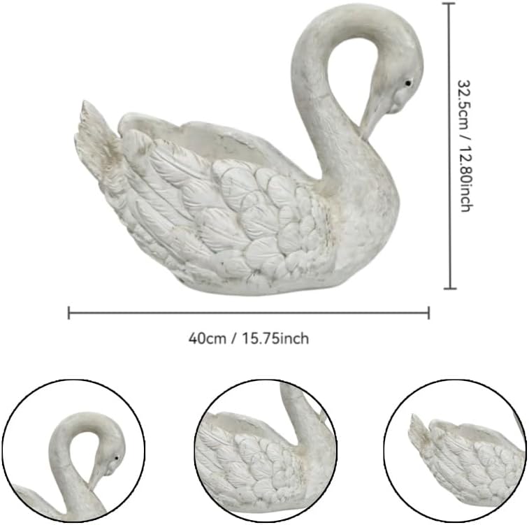 12.8" Vintage White Swan Planter, Resin Swan Flower Pot Statue, Weather Resistant Garden Planter for Front Porch, Yard, Patio, Lawn, Flower Bed & Outdoor Home Decor - Image 3