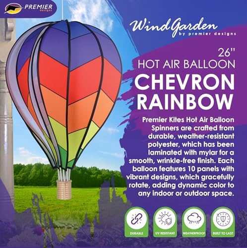 Hot Air Balloon Hanging Garden Spinner 26" - Vibrant Chevron Rainbow Design, Weather-Resistant Outdoor Decor, Durable & Lightweight for Patios, Yards, and Gardens - Eye-Catching Wind Spinner - Image 2