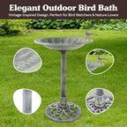 Outdoor Antique-Style Bird Bath - Weather-Resistant Polyresin Basin with Vintage Design and Ground Stakes - Yard and Patio Decor by Pure Garden (Gray) - Image 2