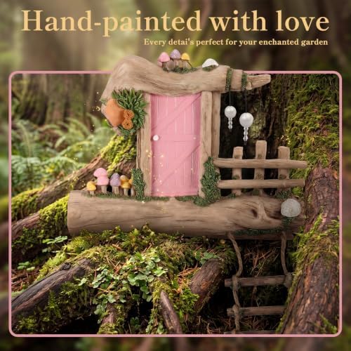 Sliner Fairy Door for Trees Outdoor Resin Fairy Garden Door, Pink - Image 2