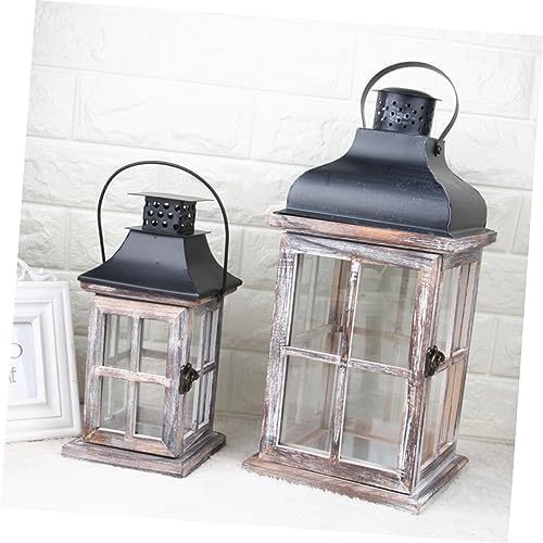 Vintage Wooden Wall Hanging Candle Lanterns Iron Holder Xmas - Image 7