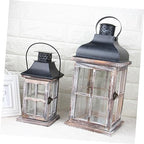 Vintage Wooden Wall Hanging Candle Lanterns Iron Holder Xmas - Image 7