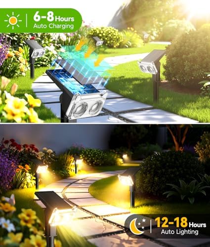 LETMY Solar Lights Outdoor Waterproof IP65, 4 Pack Solar Spot Lights Outdoor with 14 Big LEDs, 2-in-1 Wall Lights & 2 Modes Solar Landscape Spotlights for Pathway Yard Decor Garden Gifts (Warm White) - Image 2