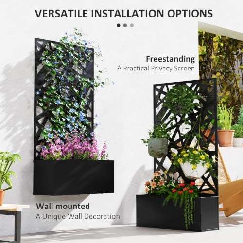 Outsunny Metal Raised Garden Bed with Trellis, Leaves Cut-Outs - Image 4