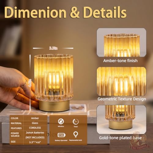 Battery Operated Lamp Timer, Cordless Table Lamp for Shelf Decor, Stripe - Image 6
