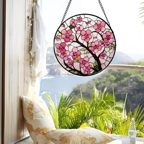 Pink Cherry Blossoms Stained Glass Window Hanging Suncatcher Gifts 15" - Image 3