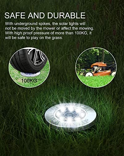 UFOND 12 Pack Solar Ground Lights，Outdoor Waterproof LED Gardenlight, Disklights for Lawn Pathway Yard Walkway Driveway Patio Deck, Solar Lights (Cold White) - Image 5