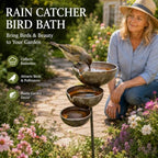 Rain Catcher Bird Bath for Outdoors, 3-Tier Metal Garden Stake Bird Bath, Rustic Rainwater Catcher Garden Decor, Bird & Butterfly Water Station for Yard, Patio, Flower Bed, Lawn and Garde (Bronze) - Image 2