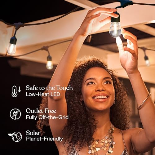 Brightech Ambience Pro 27 Ft Solar Powered String Lights - Commercial Grade Waterproof Patio Lights with Edison Bulbs - Shatterproof LED Solar Outdoor String Lights - 1W LED, Soft White, 12 Bulbs - Image 5