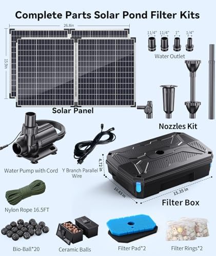 Antfraer Solar Pond Filter & 1600GPH Pump Kit, 120W Foldable Solar Panel with 3-Stage Filtration, Dual Mode Fountain & Waterfall Pond Filter for Outdoor Ponds, Fish Ponds, Garden Water Features - Image 2