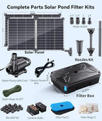 Antfraer Solar Pond Filter & 1600GPH Pump Kit, 120W Foldable Solar Panel with 3-Stage Filtration, Dual Mode Fountain & Waterfall Pond Filter for Outdoor Ponds, Fish Ponds, Garden Water Features - Image 2