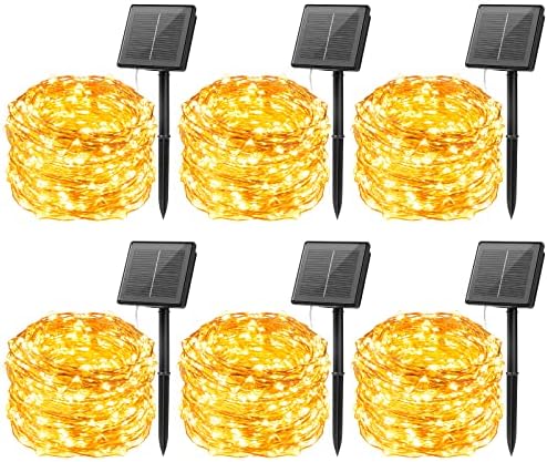Solar String Lights, 6 Pack Total 198Ft 600 LED Fairy Lights Warm White by Brightown