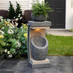 LuxenHome Water Fountain Outdoor, 32 Inch Resin Cascading Water Fountains Indoor with LED Lights, Modern Garden Decor, Small Waterfall Fountain, Outdoor Fountains and Waterfalls Garden Decor - Image 2