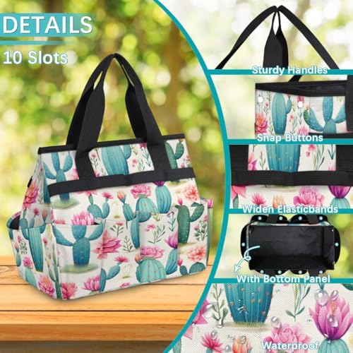 Cactus Garden Tool Bag Organizer Heavy Duty Watercolor Cacti Flower Gardening Tote Bag with 10 Pockets for Women Men Gardening Gifts - Image 5