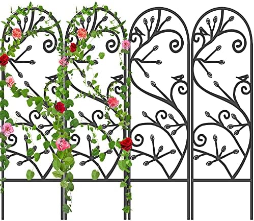 AMAGABELI GARDEN & HOME 4 Pack Garden Trellis for Climbing Plants/Vegetables/Flower/Patio/Roses/Cucumbers/Clematis 47" x 16" Black Iron Potted Support Vines Metal Wire by AMAGABELI+GARDEN+%26+HOME