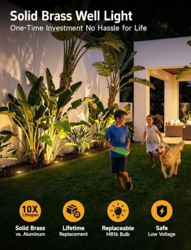 Gardenreet 12V Low Voltage Brass Well Light, In-Ground, 6 Pack - Image 2