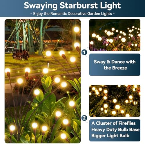 Solar Garden Lights Outdoor Waterproof, 6 Pack 48 LED Swaying Firefly Lights Outdoor Decor Light for Pathway Party Christmas Decoration, Unique Gifts for Women, Warm White - Image 2
