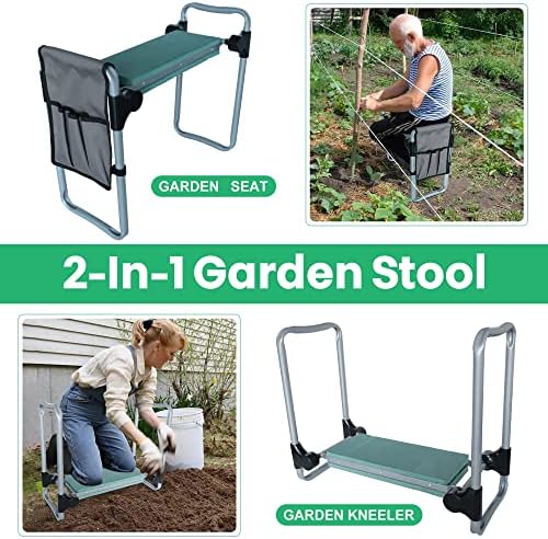 Upgrade Garden Kneeler and Seat Stool, Foldable Heavy Duty Garden Bench Workseats with Tool Pocket and Soft EVA Kneeling Pad for Senior, Gardening Lovers, Green (Wider) - Image 4
