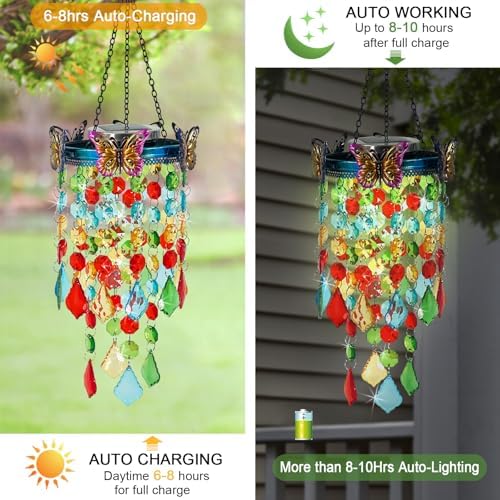 Hanging Solar Lantern Outdoor Chandelier,Butterfly Wind Chimes for Outside - Image 5