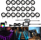 Smart LED Deck Lights Kit WiFi Controlled Color Changeable,Φ1.77“Outdoor IP67 Waterproof Low Voltage Step Lights In-Ground Lighting,Works with Samrt Phone,Alexa, Google Home(Black Border,20pack) by QACALEDOutdoorRecessedDeckLightingKits