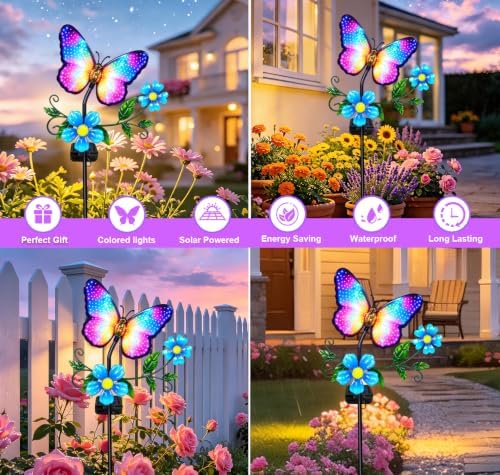 EDOF Solar Garden Lights Solar Butterfly with Sparkling Light-Up Wings Multi-Color Changing,Waterproof Colorful Butterfly Decor,Birthday Gifts Women Mom,Decorative Figurine for Yard Porch Patio Lawn - Image 3