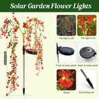 Solar Garden Lights Outdoor Waterproof, 4 Pack Solar Flower Lights Outdoor with Red Eucalyptus Flowers & 2 Lighting Modes, Decorative Solar Lights Outdoor for Yard Patio Lawn Decor, Gifts - Image 2