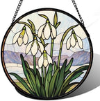 Snow Drop Flower Stained Glass Window Hanging Decor Gifts for Women 12" by amderven