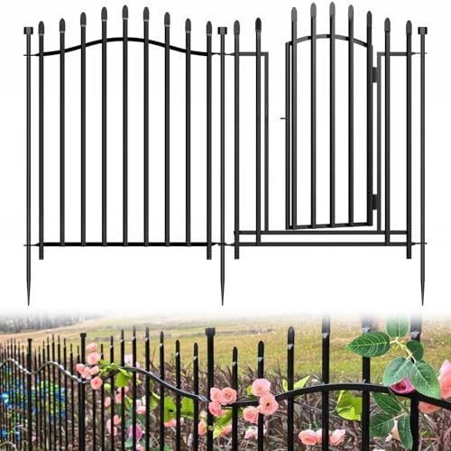 No Dig Garden Fence 32" H x 22.5'L with Gate Decorative Yard Dog Panels by Bilibompa