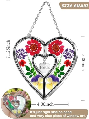 KY&BOSAM Faith Gift Heart Suncatcher Pressed Flower Glass Window Hanging - Image 4